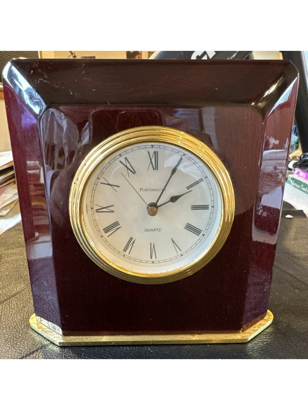 Vintage Portsmouth Hardwood Mantle Desk Clock. Tested! Works Perfectly